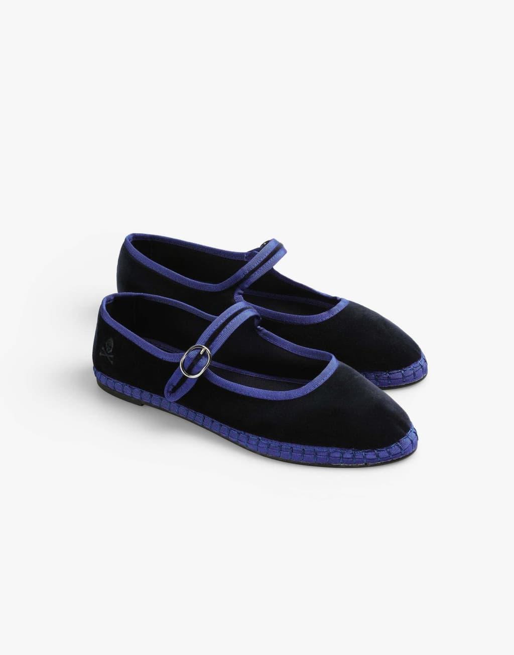 Scalpers velvet strap slippers in navy   Product Image