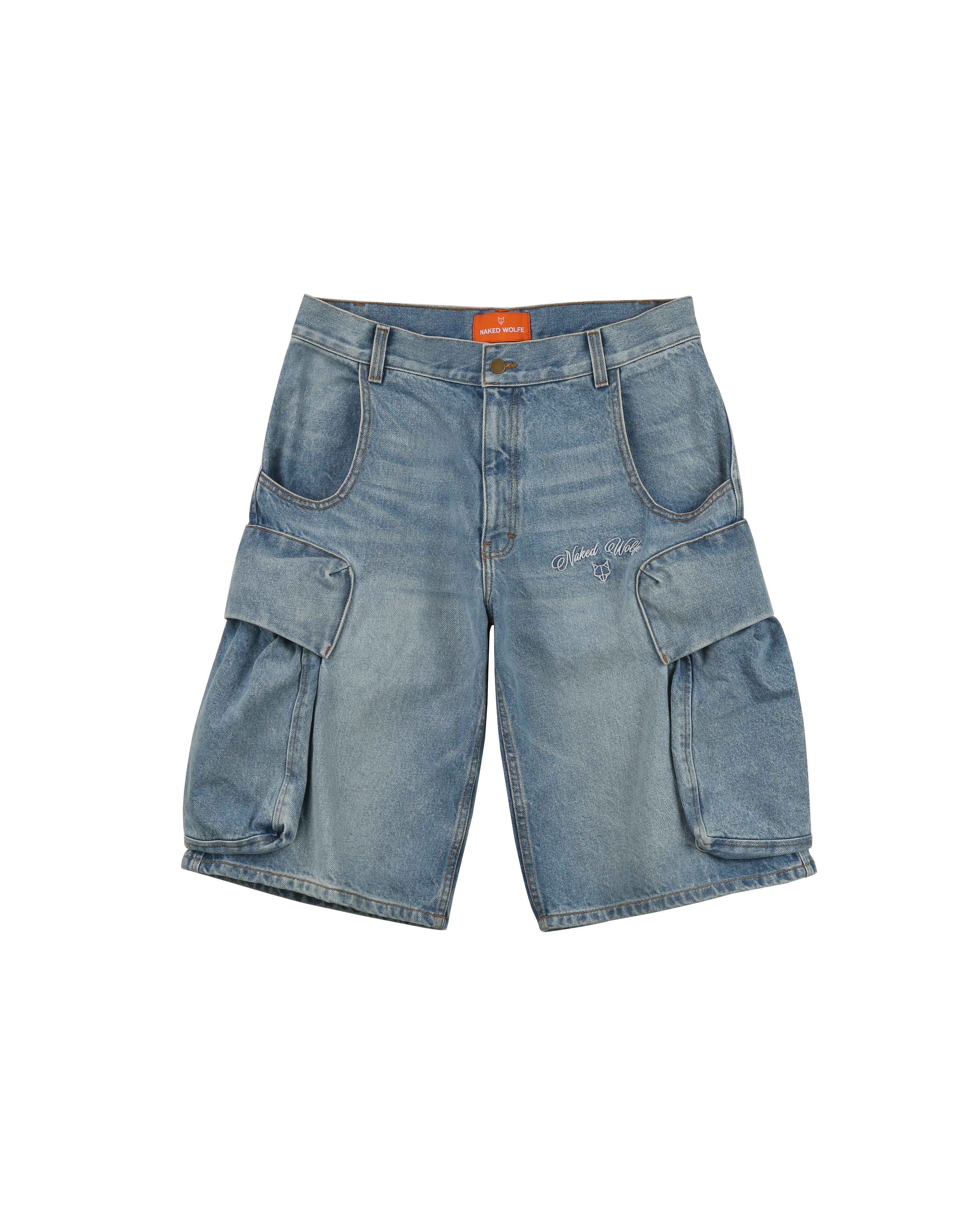 Denim Cargo Shorts Light Blue Product Image