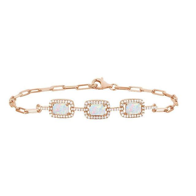 14k Rose Gold Over Silver Lab-Created Opal & Lab-Created White Sapphire Bracelet, Womens Product Image