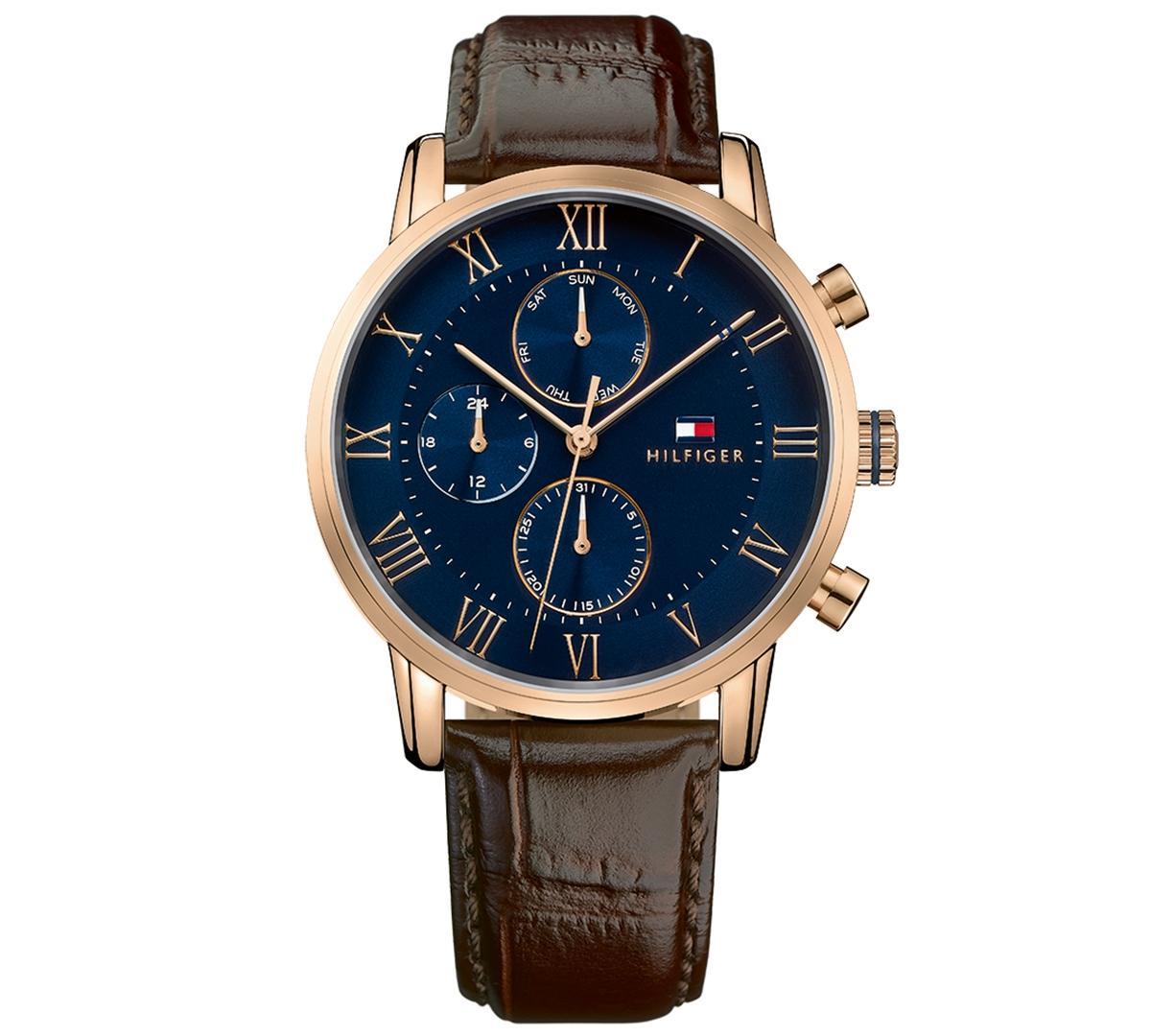 Tommy Hilfiger Mens Chronograph Dark Brown Leather Strap Watch 44mm Product Image