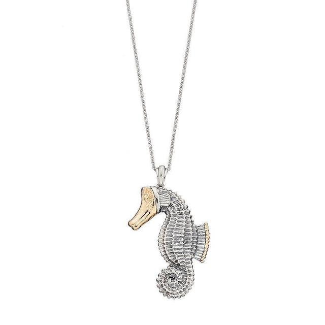 Sterling Silver & 14k Gold Over Silver Sea Horse Pendant Necklace, Womens, Grey Product Image