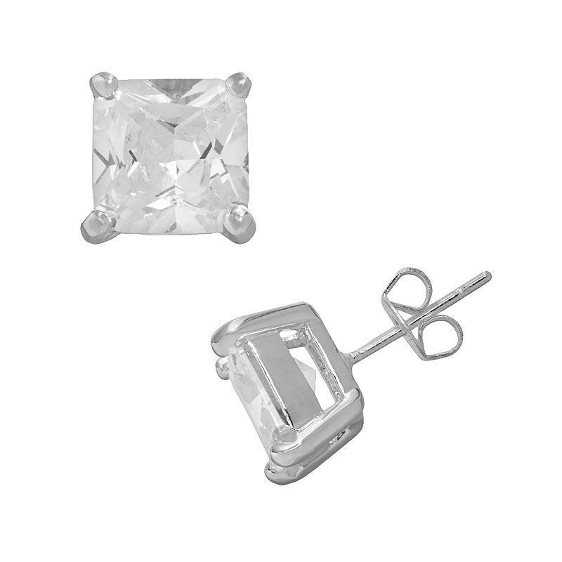 Silver Plated Cubic Zirconia Square Stud Earrings, Womens, White Product Image