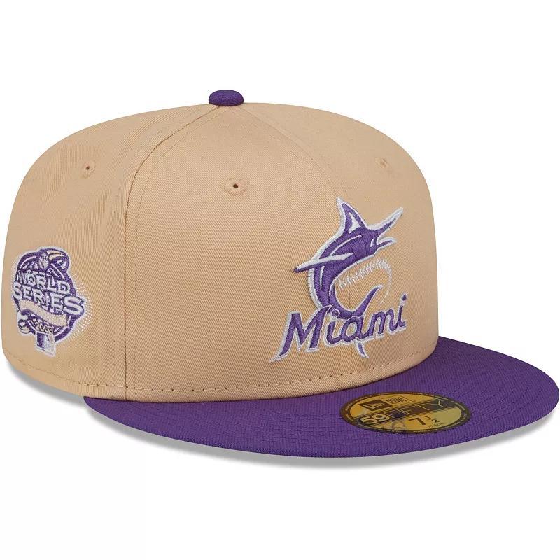 Mens New Era Peach/Purple Miami Marlins 2003 World Series Side Patch 59FIFTY Fitted Hat Product Image