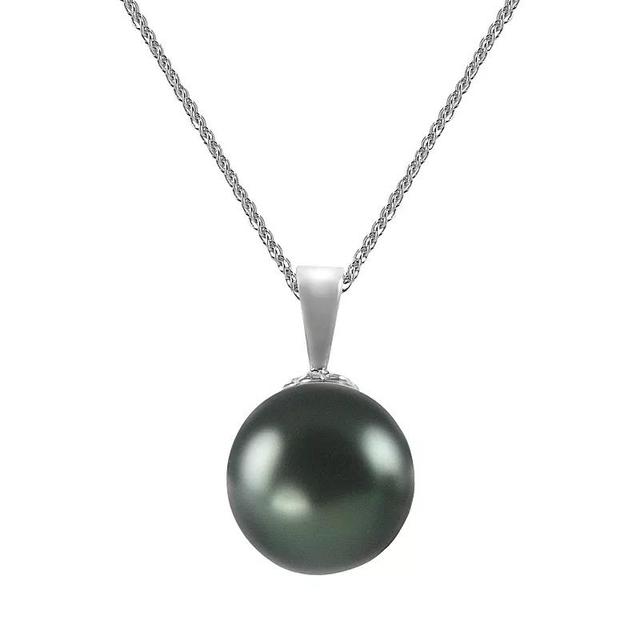 18k White Gold 1/4-ct. T.W. Diamond and Tahitian Cultured Pearl Pendant, Womens Black Product Image