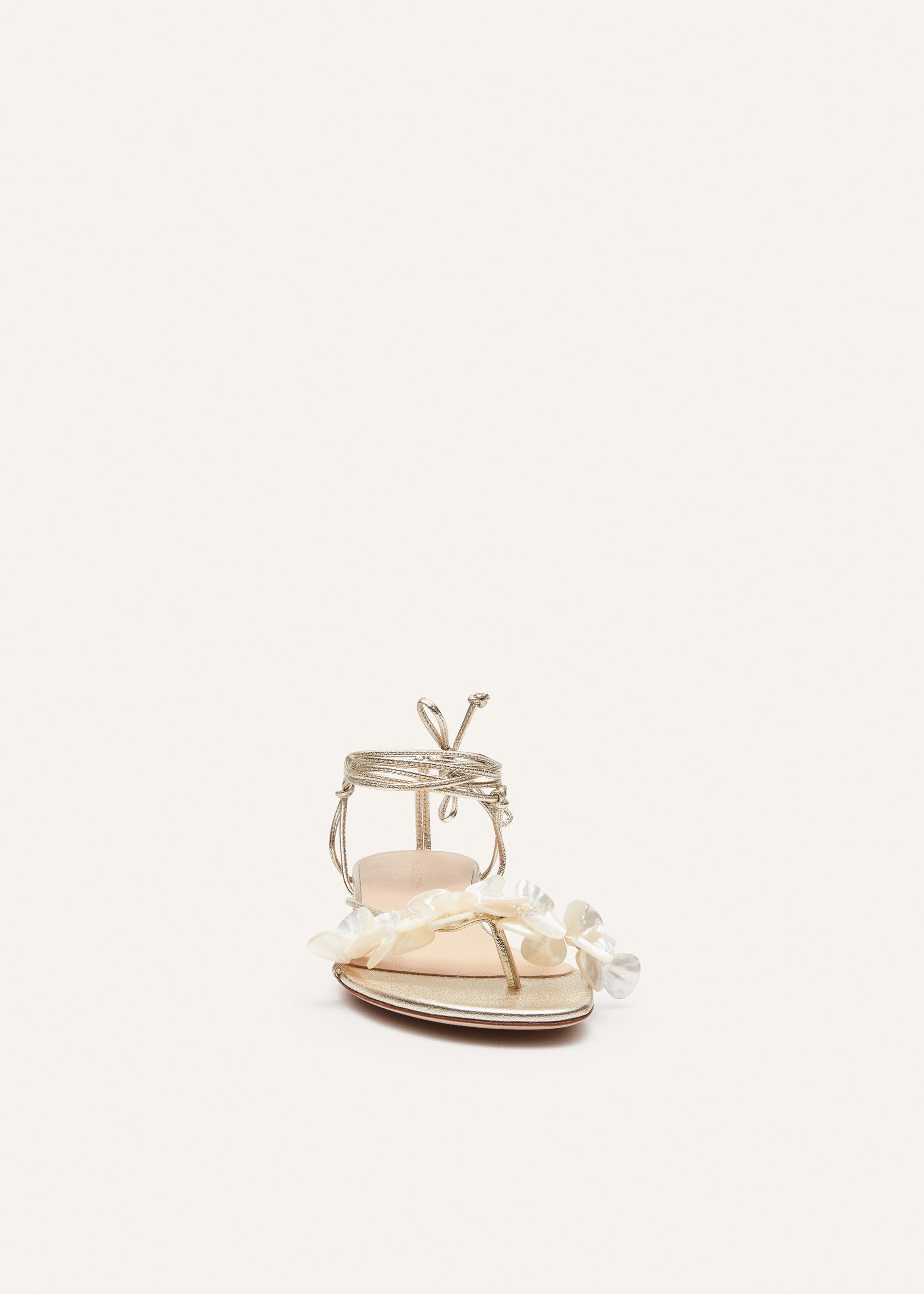 Wrap around pearl sandals in gold Product Image