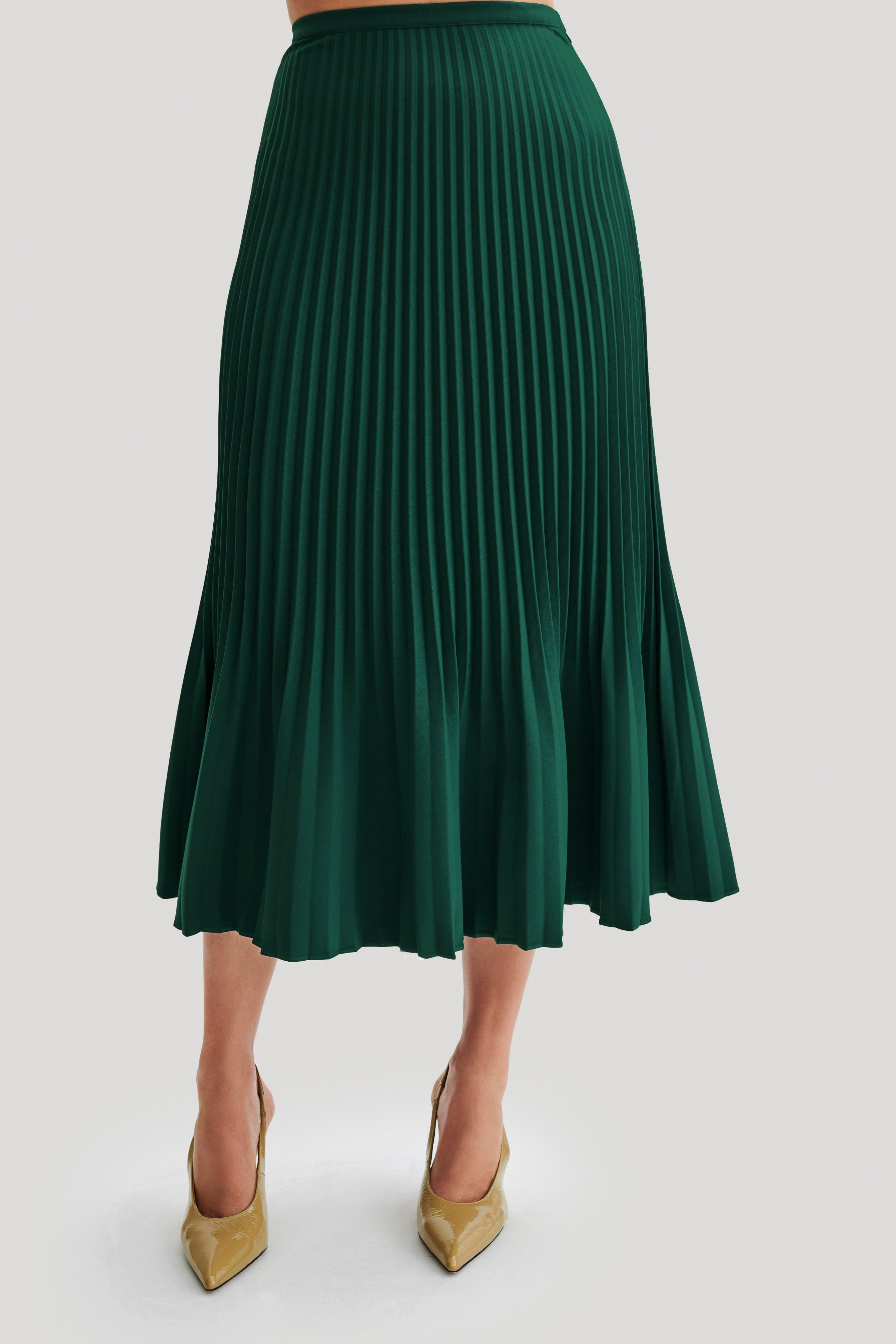 Twyla Pleated Suiting Maxi Skirt - Forest Green Product Image