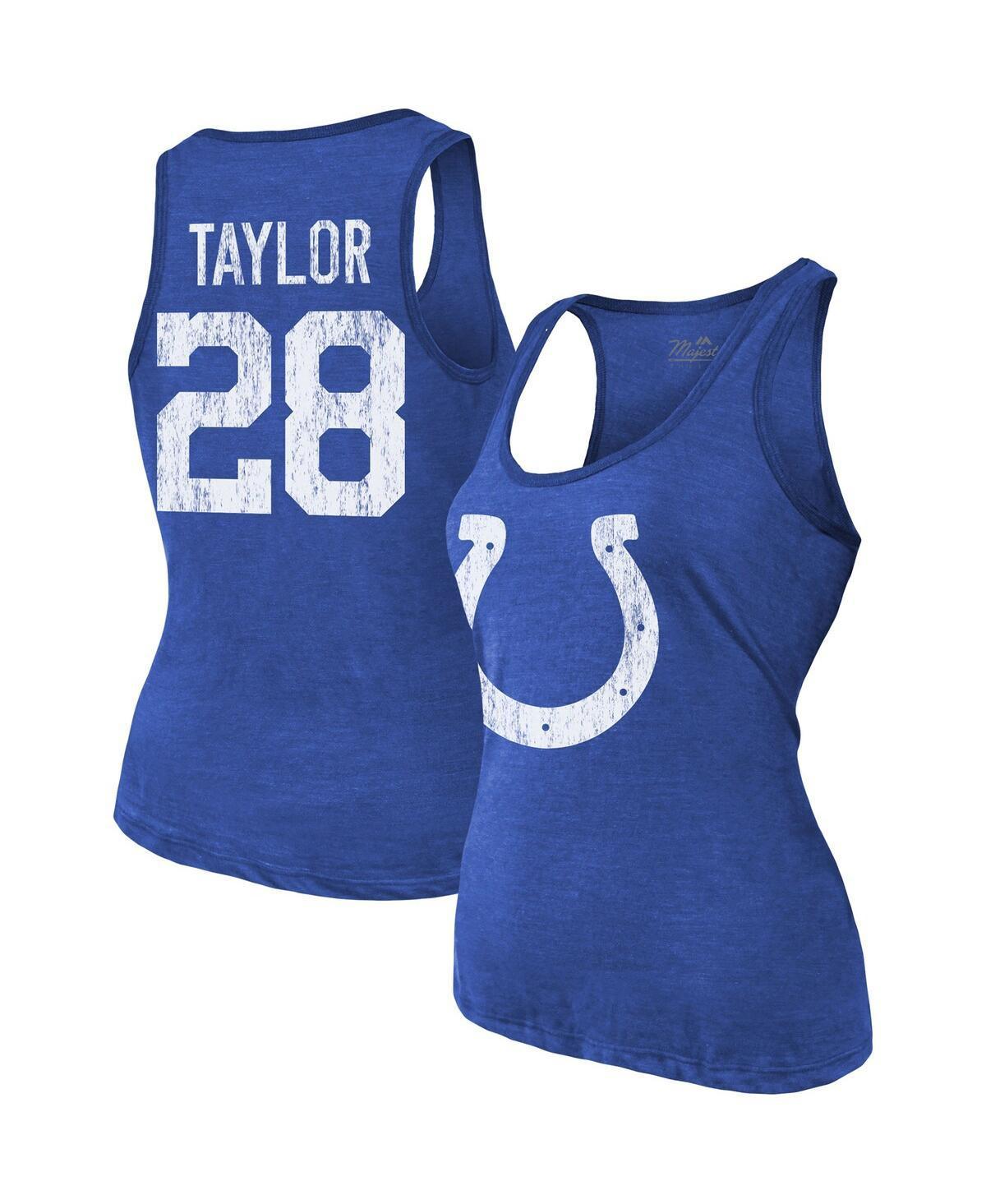 Womens Majestic Threads Jonathan Taylor Royal Indianapolis Colts Player Name and Number Tri-Blend Tank Top Product Image