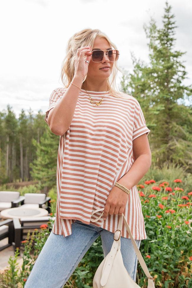 Had It All Tan and Ivory Oversized Stripe Tee Product Image