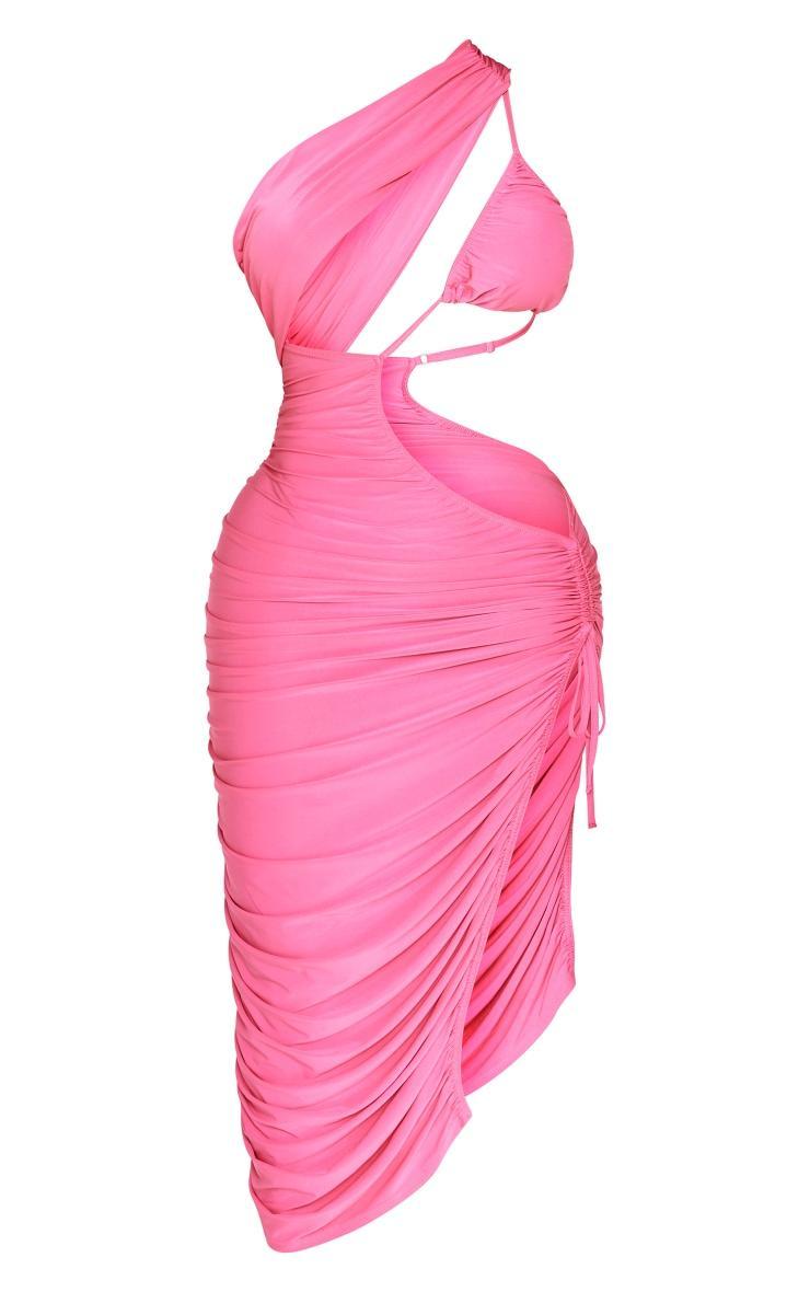 Shape Hot Pink Slinky Cut Out Bralet Ruched Side Midaxi Dress Product Image