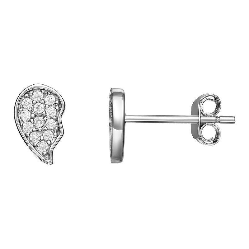 PRIMROSE Sterling Silver Cubic Zirconia Half Hearts Stud Earrings, Womens, Grey Product Image