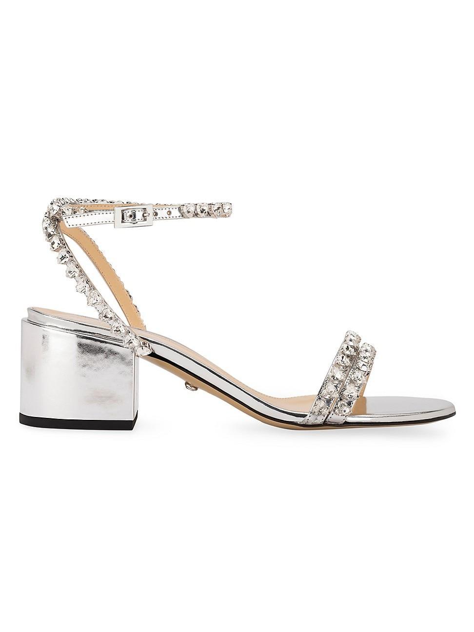 Womens Audrey Embellished Metallic Leather Ankle Sandals Product Image