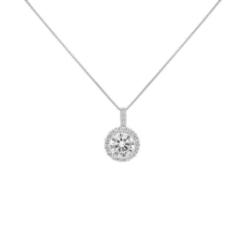 PRIMROSE Sterling Cubic Zirconia Round Pendant Necklace, Womens Sterling Silver Clear Product Image