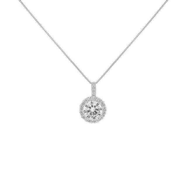 PRIMROSE Sterling Cubic Zirconia Round Pendant Necklace, Womens Sterling Silver Clear Product Image