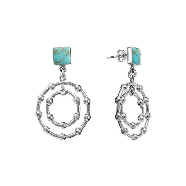 Athra NJ Inc Sterling Silver Simulated Turquoise Circle Drop Earrings, Womens Product Image