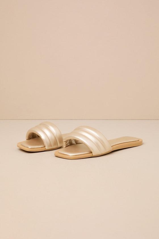 Ameeria Champagne Flat Slide Sandals Product Image