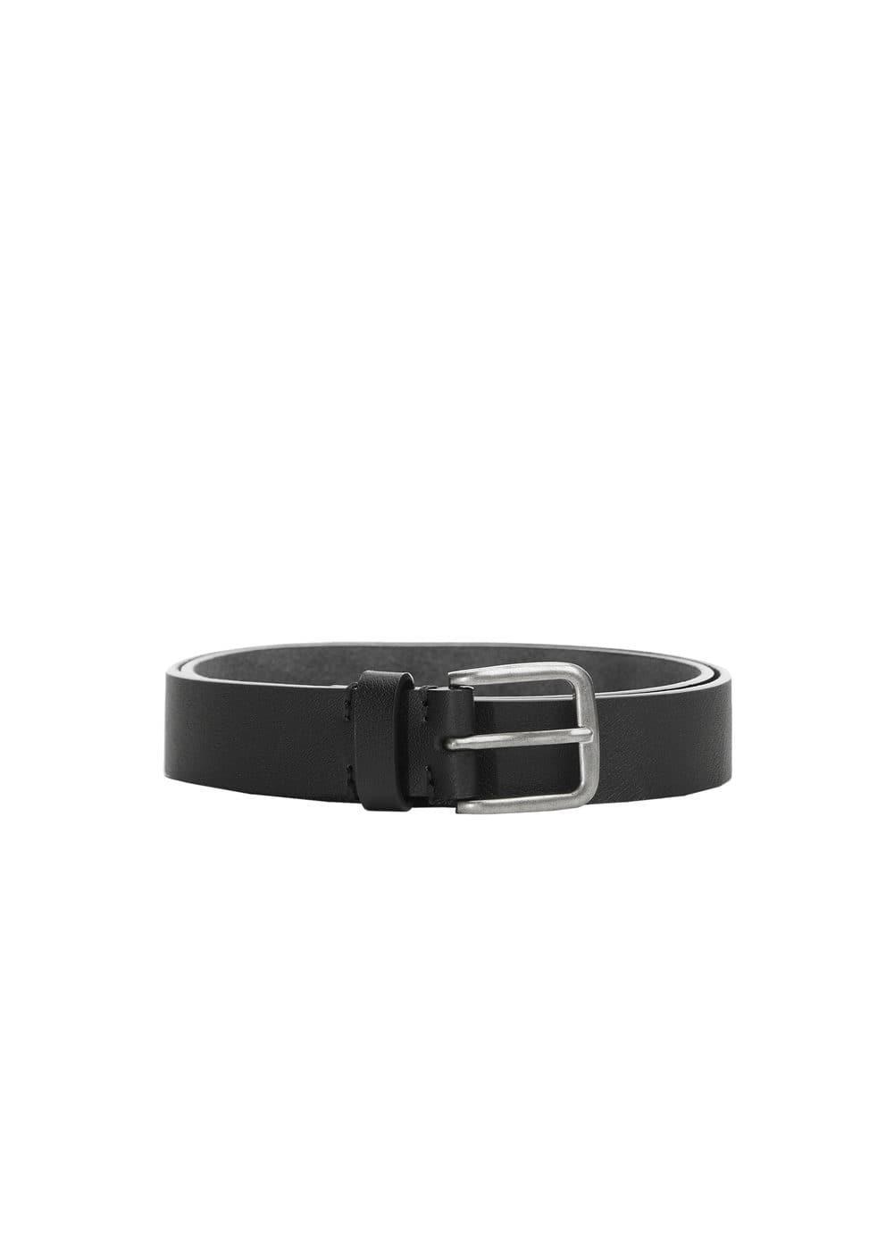 MANGO MAN - Leather belt with square buckle blackMen Product Image