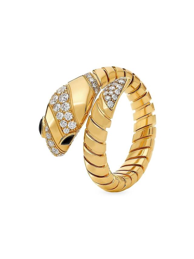 Womens Serpenti 18K Yellow Gold, 0.50 TCW Diamond & Onyx Tubogas Ring Product Image