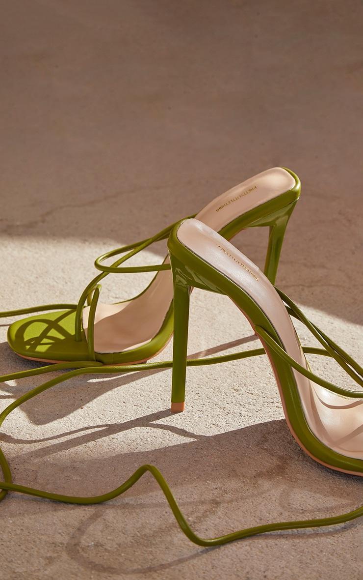 Olive Square Toe Lace Up Heeled Sandals Product Image