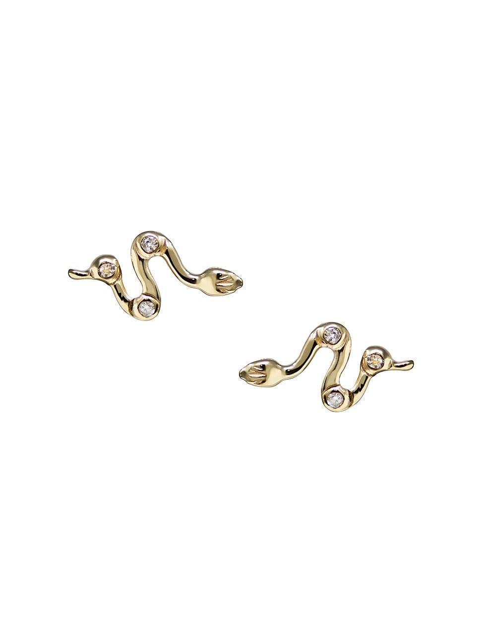 Womens Anzie x Mel Soldera 14K Yellow Gold & 0.03 TCW Diamond Snake Stud Earrings Product Image