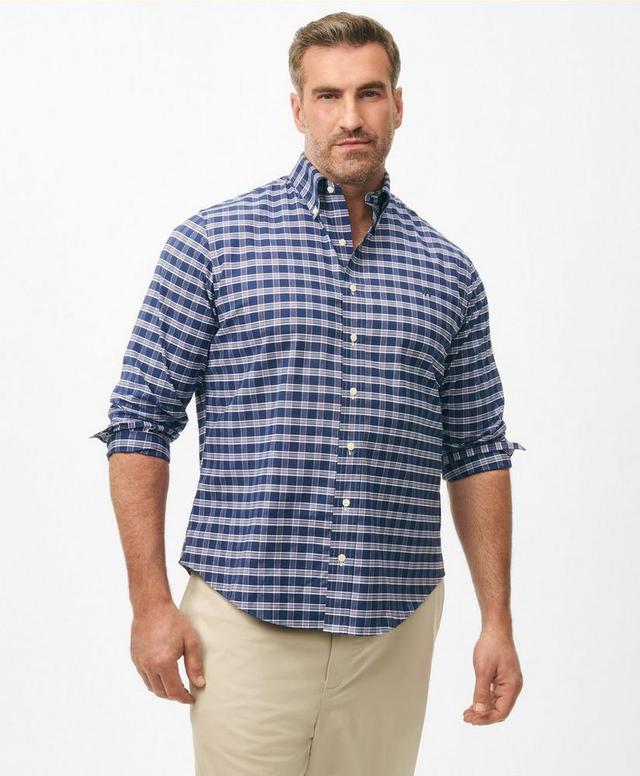 Big & Tall Stretch Cotton Non-Iron Oxford Polo Button Down Collar Checked Shirt Product Image