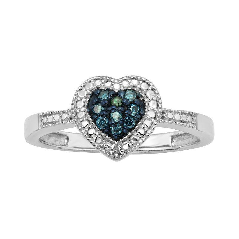 Jewelexcess Sterling Silver 1/10-ct. T.W. Blue and White Diamond Heart Ring, Womens Product Image