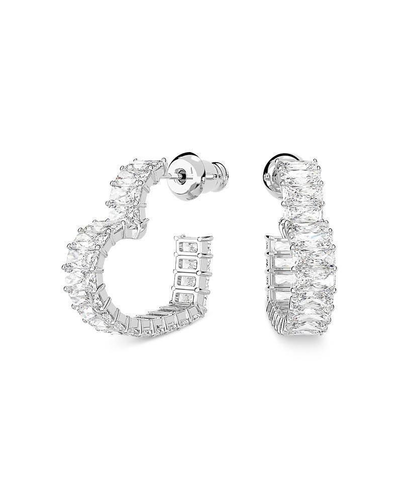 Swarovski Matrix Baguette Crystal Small Heart Hoop Earrings in Rhodium Plated Product Image