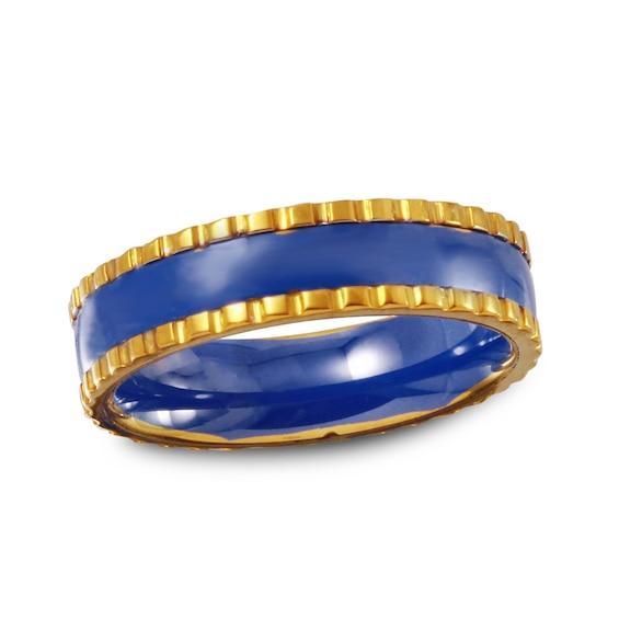 Men's 6.0mm Blue Ceramic Band with Yellow IP Trim Product Image