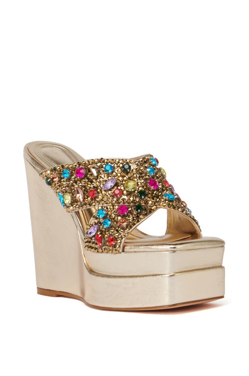 AZALEA WANG CHEERY GOLD EMBELLISHED WEDGE SANDAL Product Image