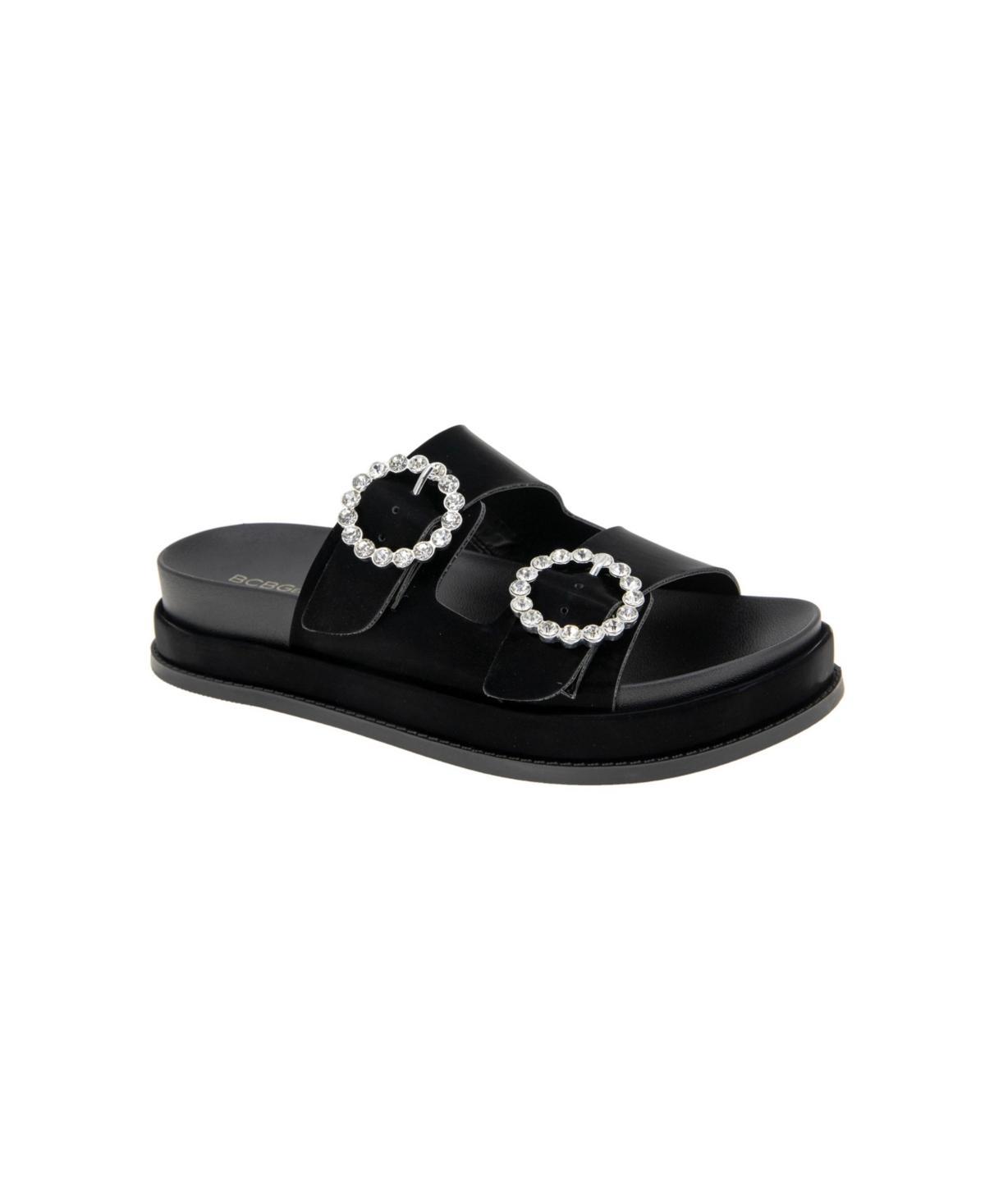 BCBGeneration Womens Batina Rhinestone Buckle Double Band Flat Sandals Product Image