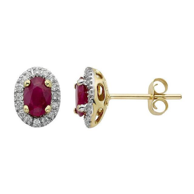 14k Rose Gold 1/6 Carat T.W. IGL Certified Diamond & Ruby Oval Earrings, Womens, Red Product Image