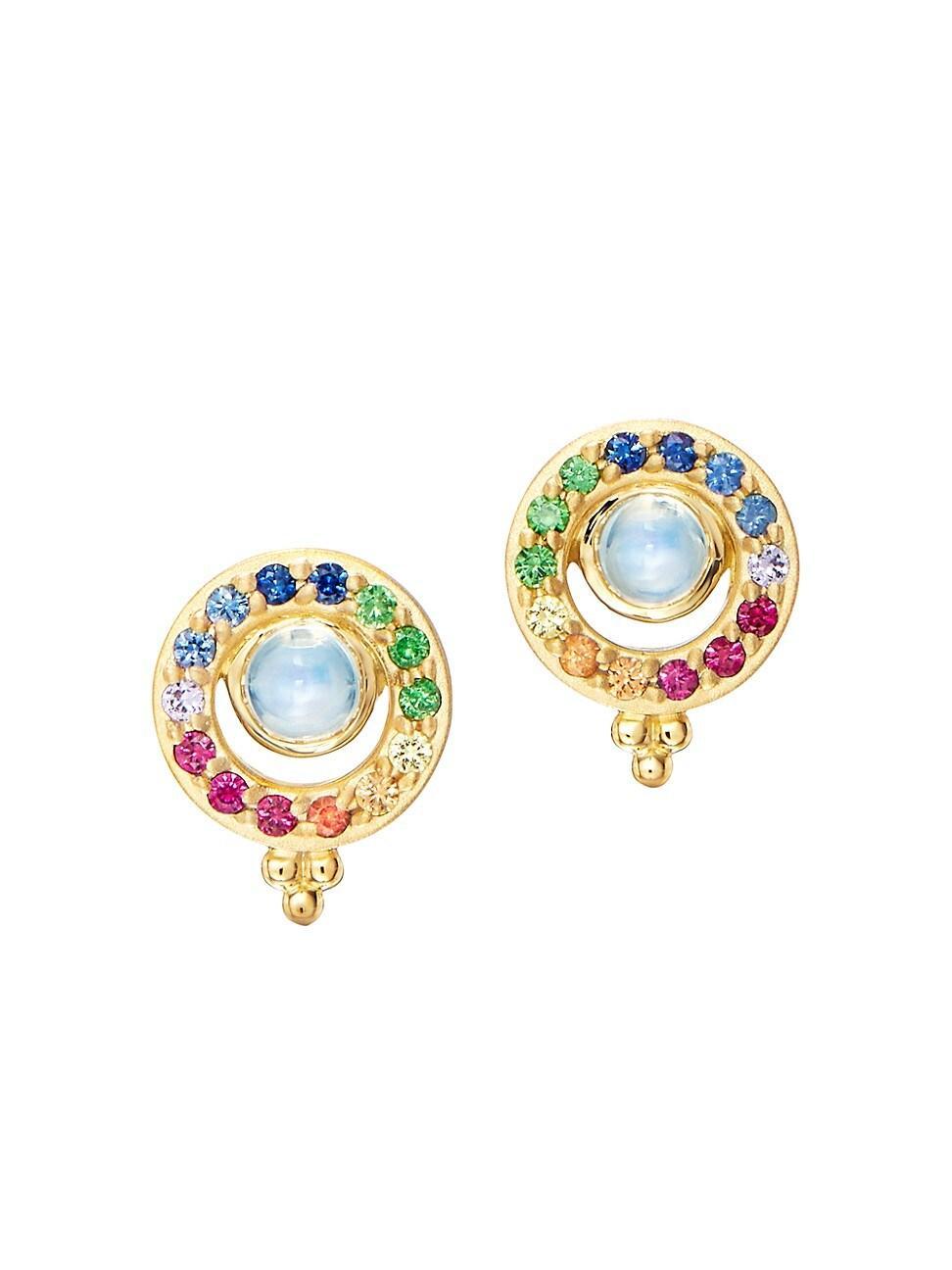 Womens Celestial 18K Yellow Gold & Rainbow Multi-Stone Mini Orbit Earrings Product Image