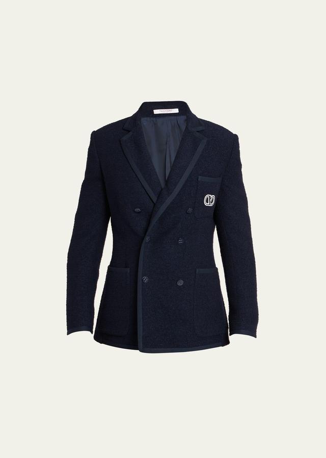 Mens Double-Breasted Boucl Wool Jacket With Vlogo Signature Embroidery Product Image