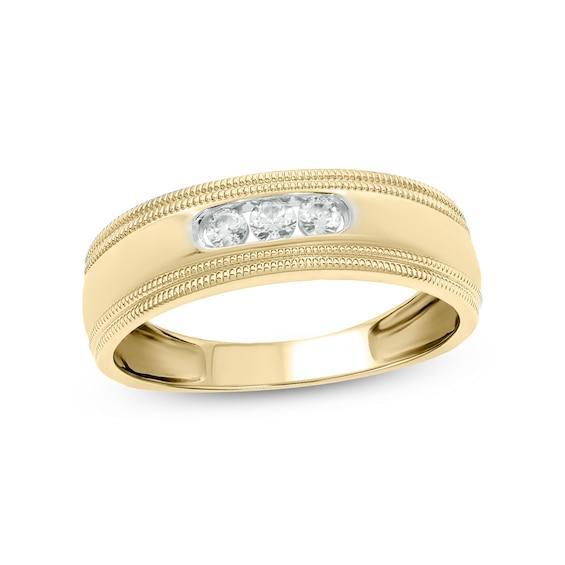 Men's 1/5 CT. T.w. Diamond Three Stone Milgrain Wedding Band in 10K Gold Product Image