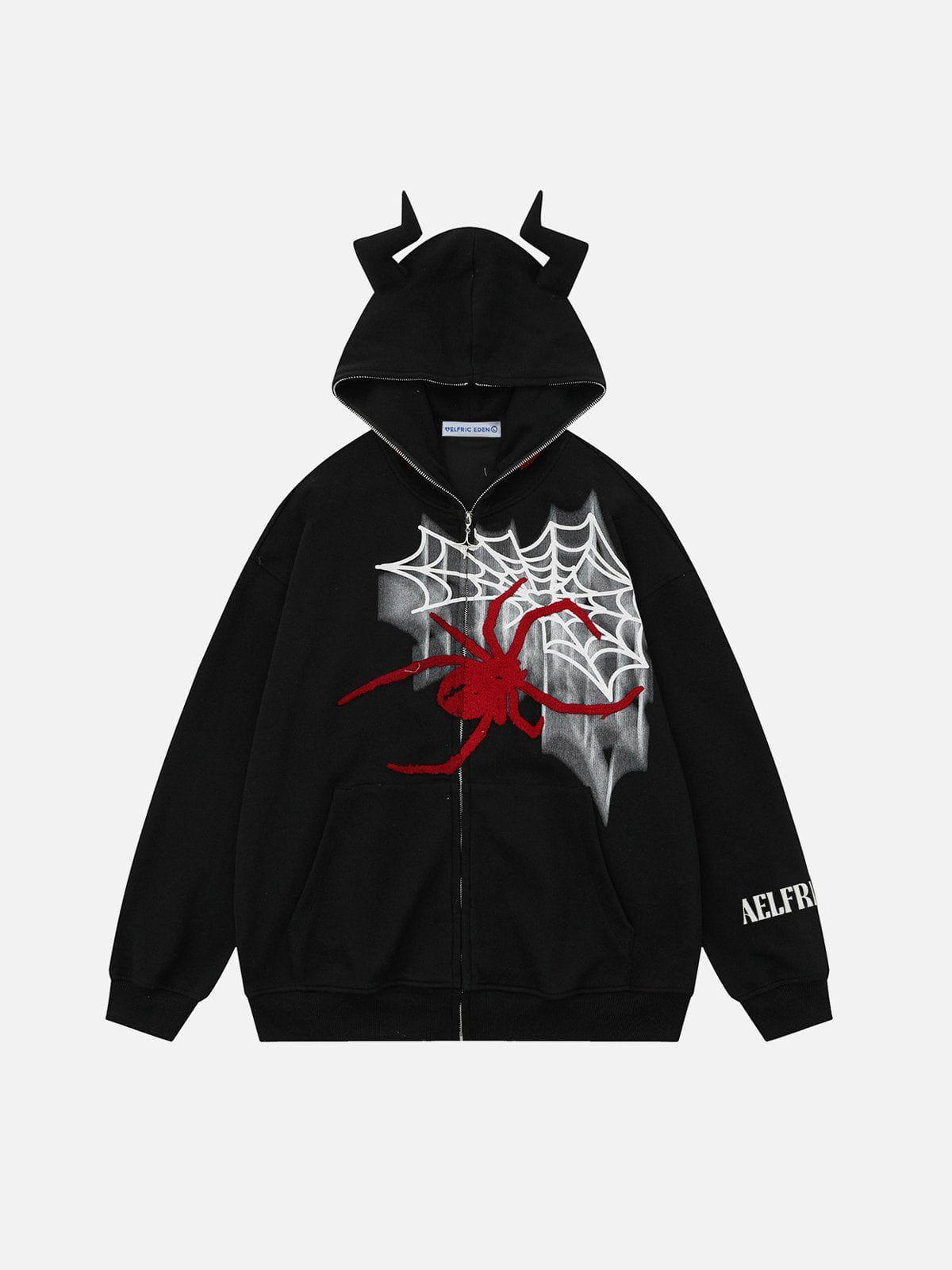 Aelfric Eden Horn Design Flocking Spider Zip Up Hoodie Product Image