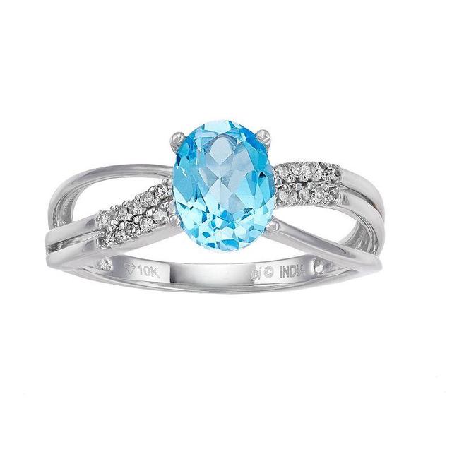 Gemminded 10k White Gold Blue Topaz & Diamond Accent Ring, Womens Product Image