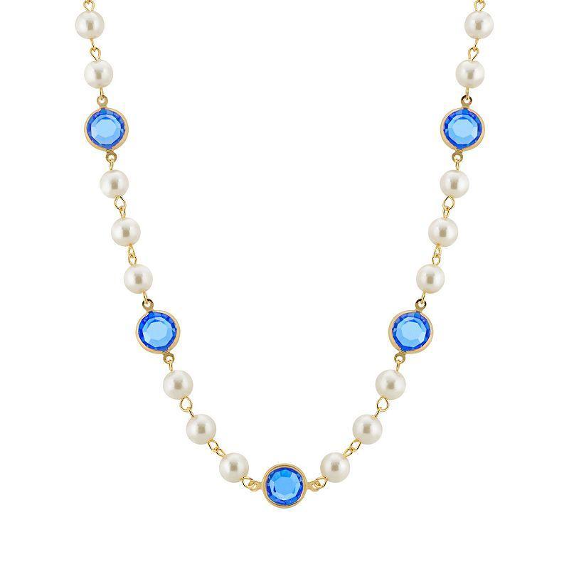 1928 Gold Tone Simulated Pearl & Crystal Strandage Necklace, Womens, Blue Product Image