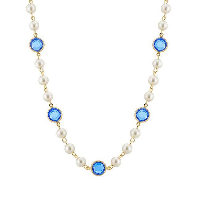 1928 Gold Tone Simulated Pearl & Crystal Strandage Necklace, Womens, Light Blue Product Image