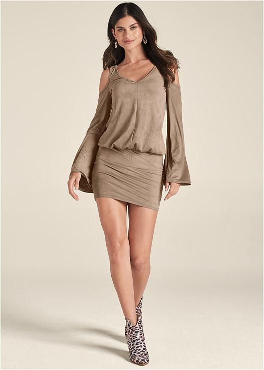 Faux-Suede Cold-Shoulder Dress Product Image