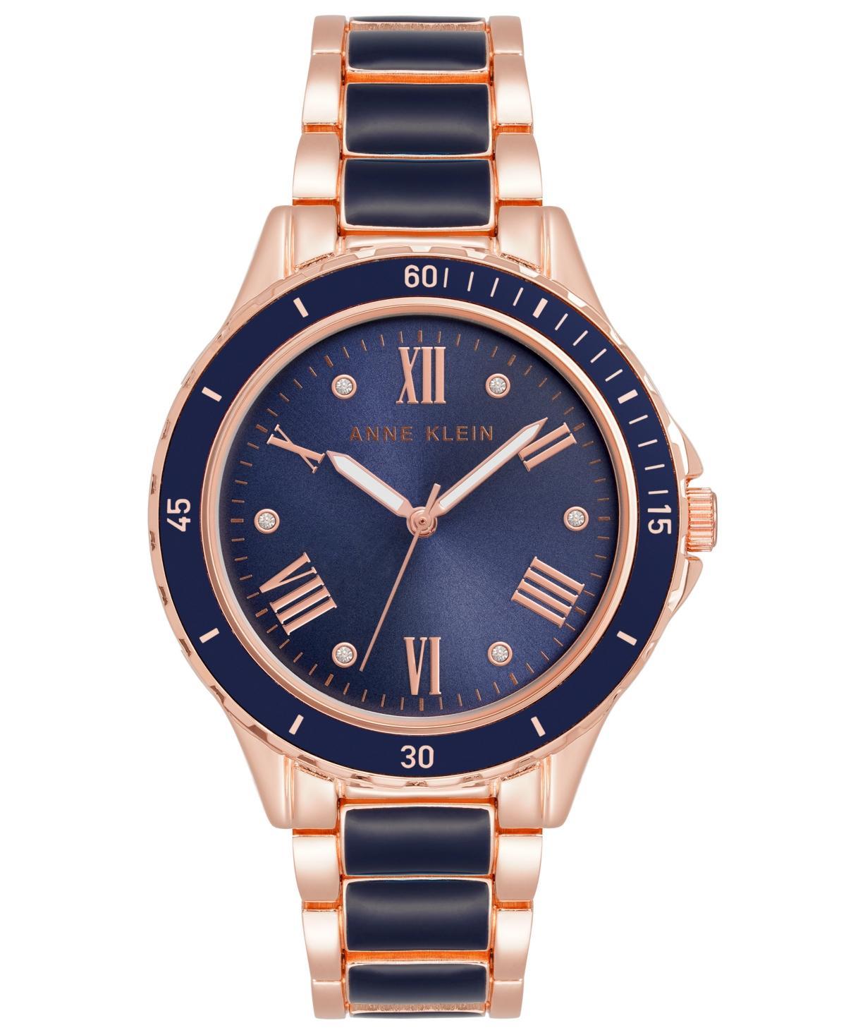 Anne Klein Womens Three Hand Quartz Navy Enamel and Rose Gold-tone Alloy Bracelet Watch, 38mm Product Image