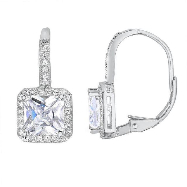 Sterling Silver Cubic Zirconia Square Drop Earrings, Womens, White Product Image