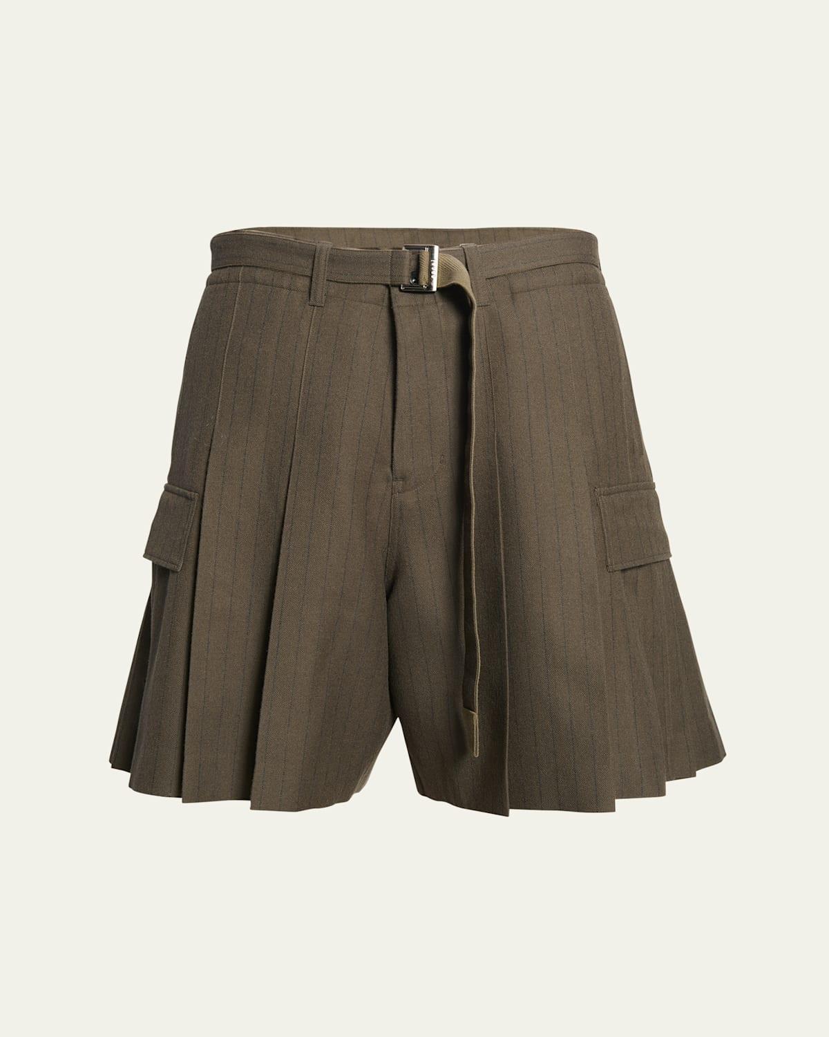 Mens Pleated Khaki Pinstripe Shorts Product Image