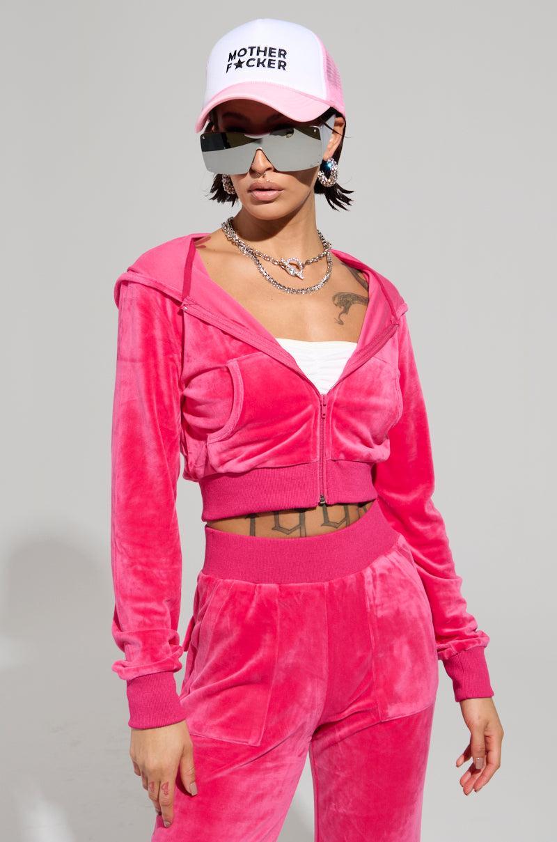 VELOUR GALORE FITTED ZIP UP IN PINK Product Image