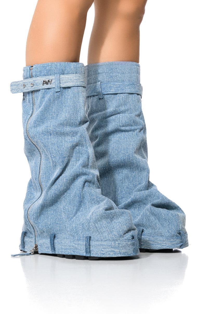 AZALEA WANG ANGELA FOLD OVER PLATFORM BOOT IN DENIM Product Image