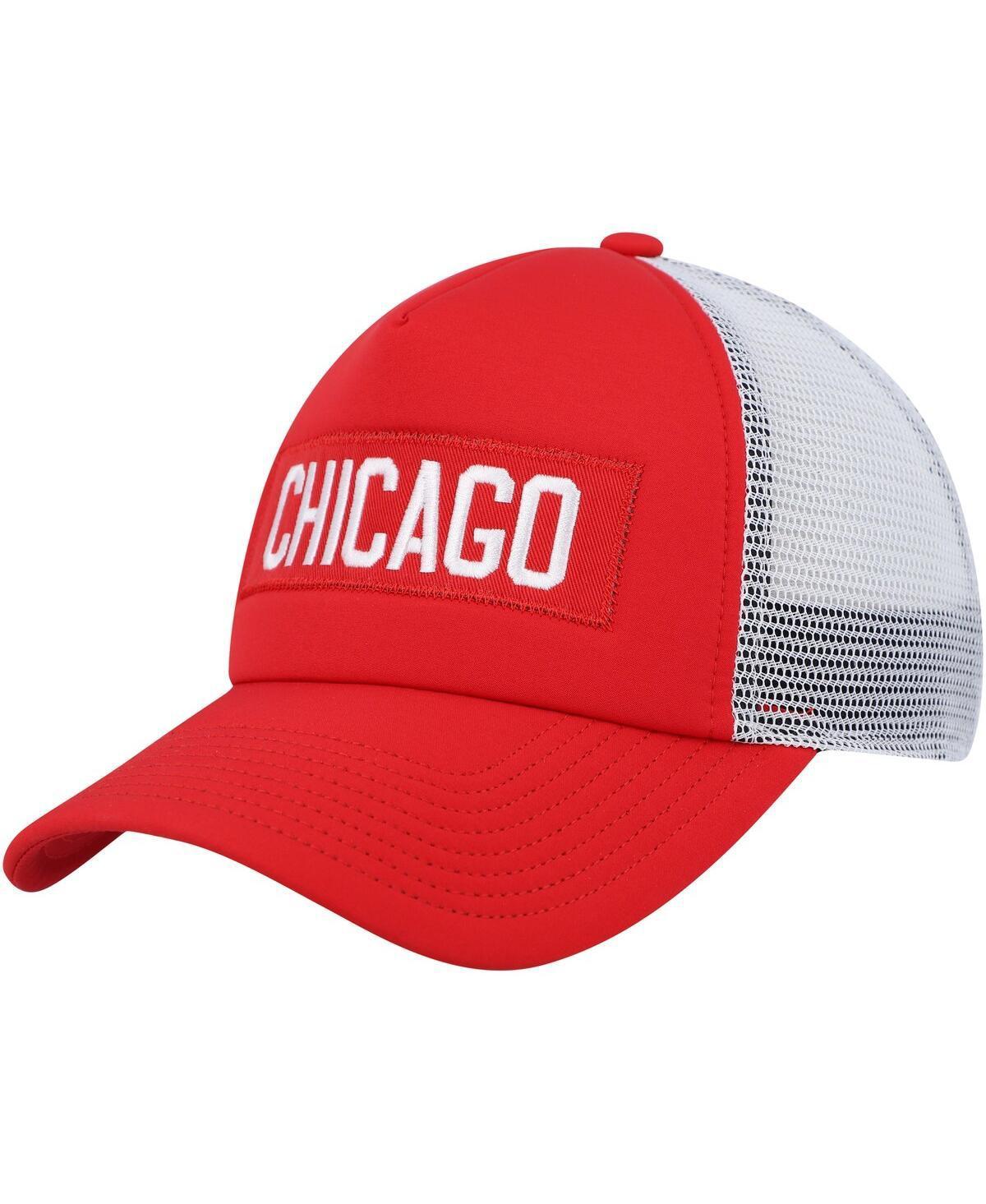 Men's Red, White Chicago Blackhawks Team Plate Trucker Snapback Hat Product Image