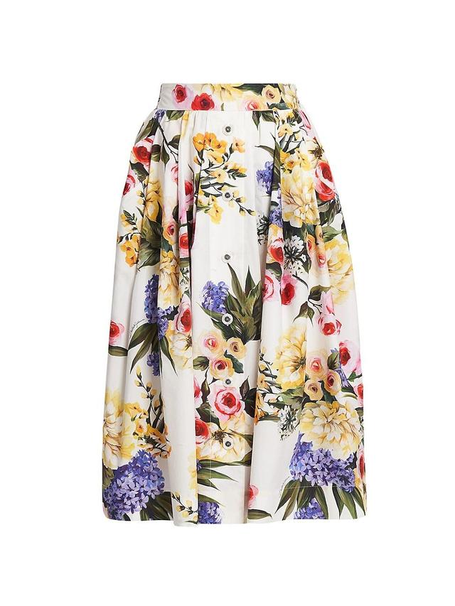 Womens Floral Cotton Pleated Midi-Skirt Product Image