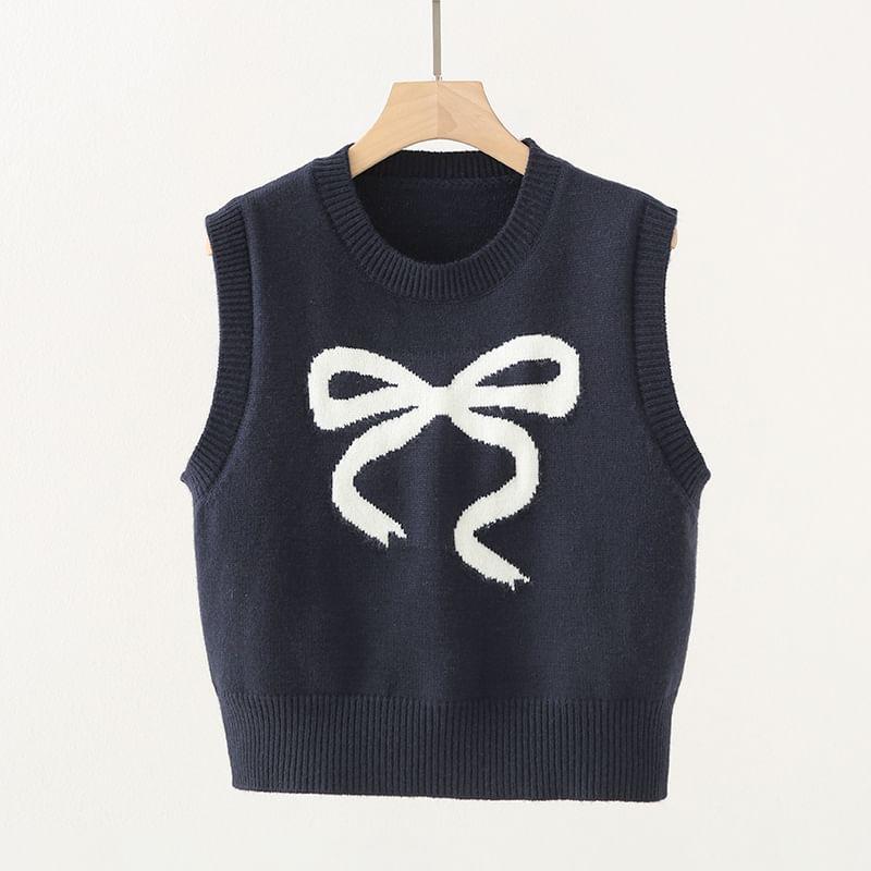 Round Neck Bowknot Sweater Vest Product Image