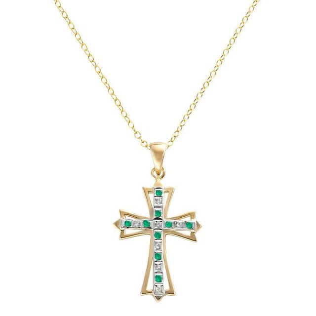 18k Gold-Over-Silver Emerald and Diamond Accent Cross Pendant, Womens, Yellow Product Image