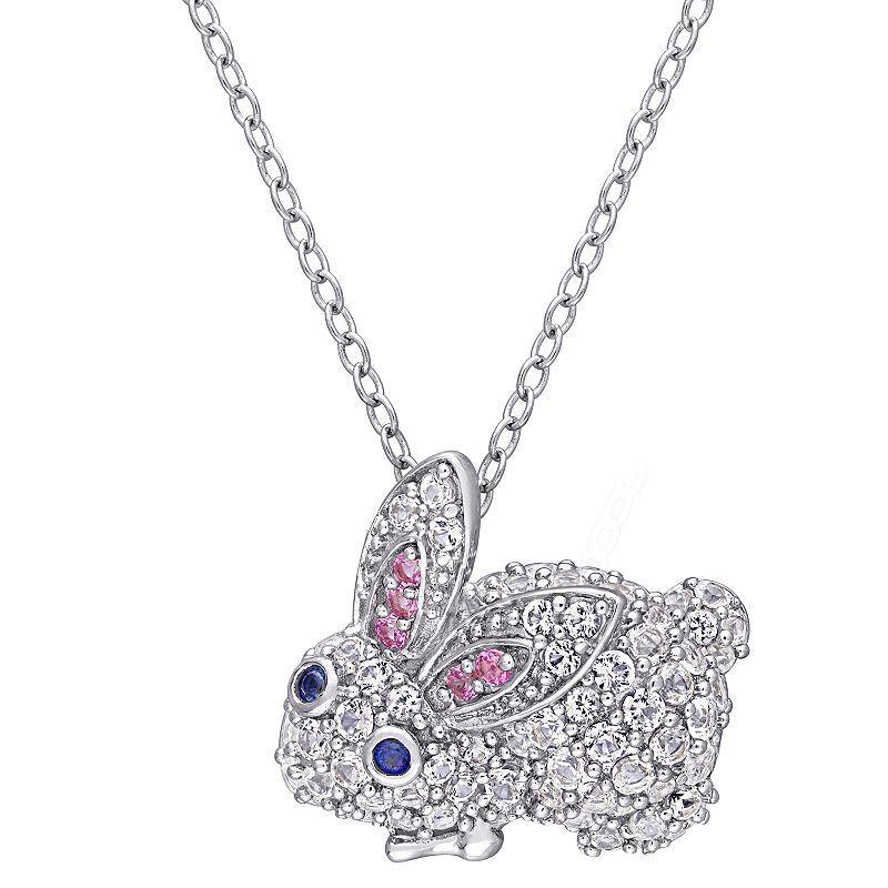 Stella Grace Sterling Silver 1 1/10 Carat Lab-Created Sapphire Bunny Pendant Necklace, Womens Product Image