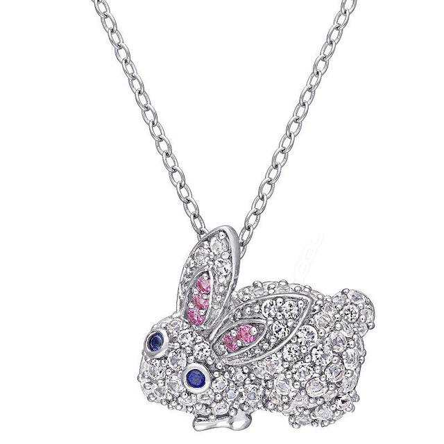 Stella Grace Sterling Silver 1 1/10 Carat Lab-Created Sapphire Bunny Pendant Necklace, Womens Product Image