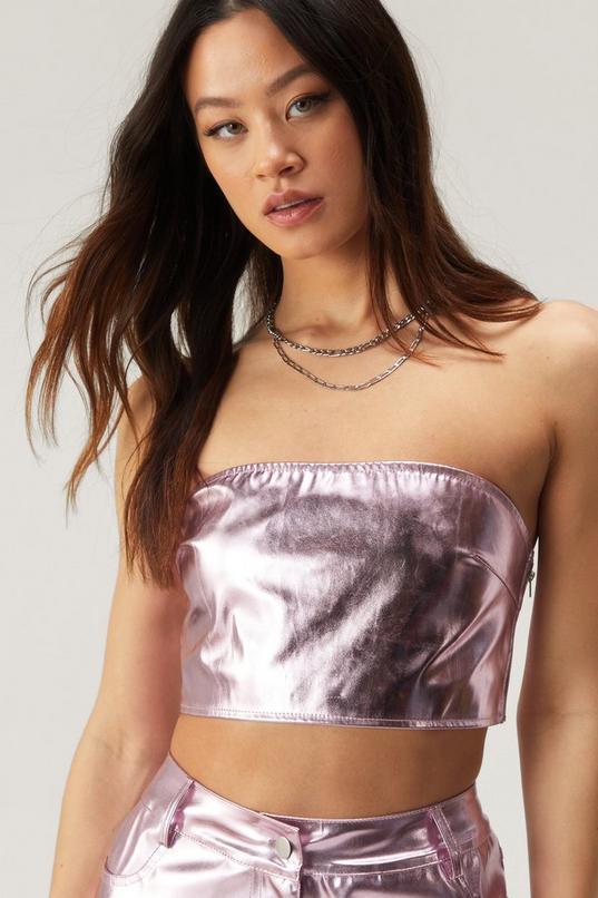 Metallic Faux Leather Bandeau Top Product Image